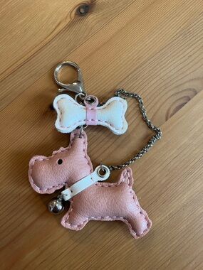 Pink Dog Keychain Charm with Bone Accent